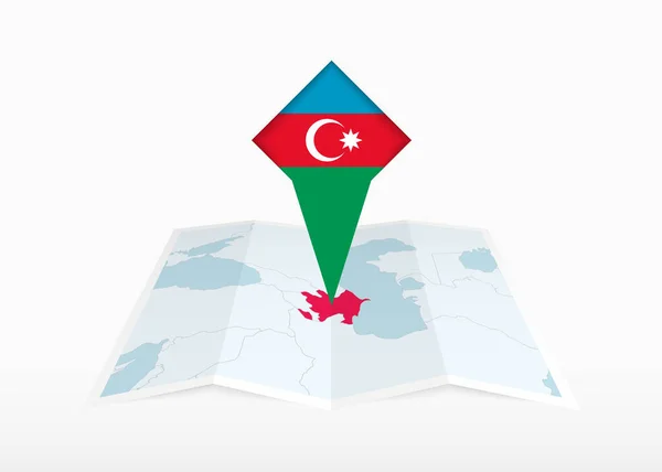 Azerbaijan Digambarkan Pada Peta Kertas Terlipat Dan Penanda Lokasi Disematkan - Stok Vektor