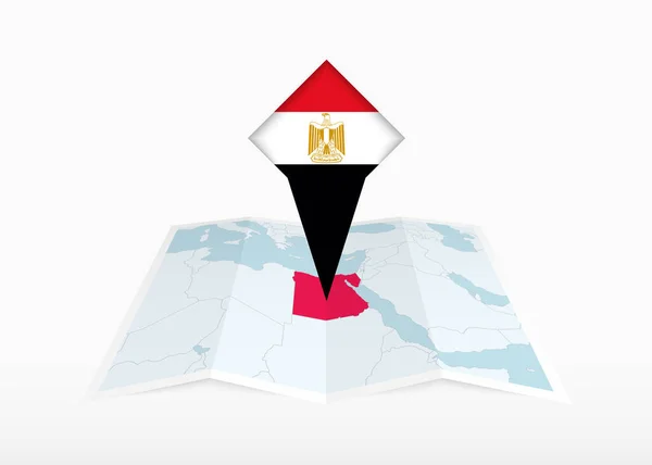 Egito Representado Mapa Papel Dobrado Marcador Local Fixado Com Bandeira —  Vetores de Stock