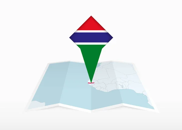 Gâmbia Representado Mapa Papel Dobrado Marcador Localização Com Bandeira Gâmbia —  Vetores de Stock