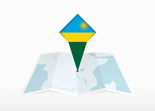Ruanda Representa Mapa Papel Doblado Marcador Ubicación Con Bandera Ruanda — Vector de stock