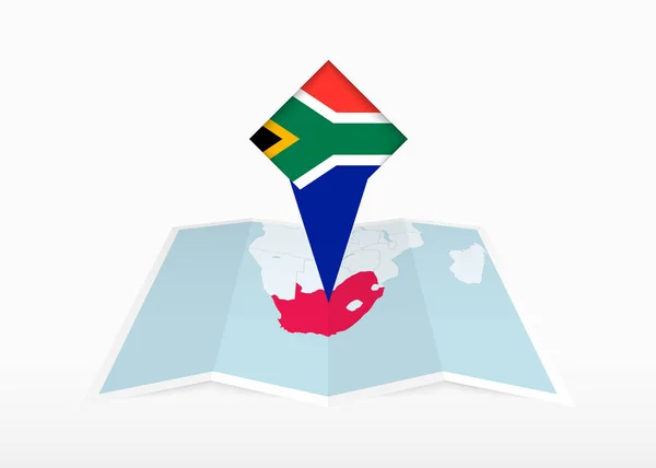 Sudáfrica Representa Mapa Papel Doblado Marcador Ubicación Con Bandera Sudáfrica — Archivo Imágenes Vectoriales