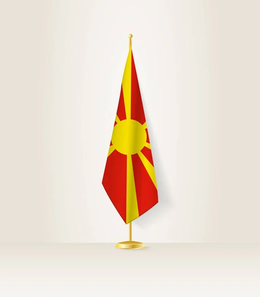Észak Macedónia Zászló Zászlóállványon — Stock Vector