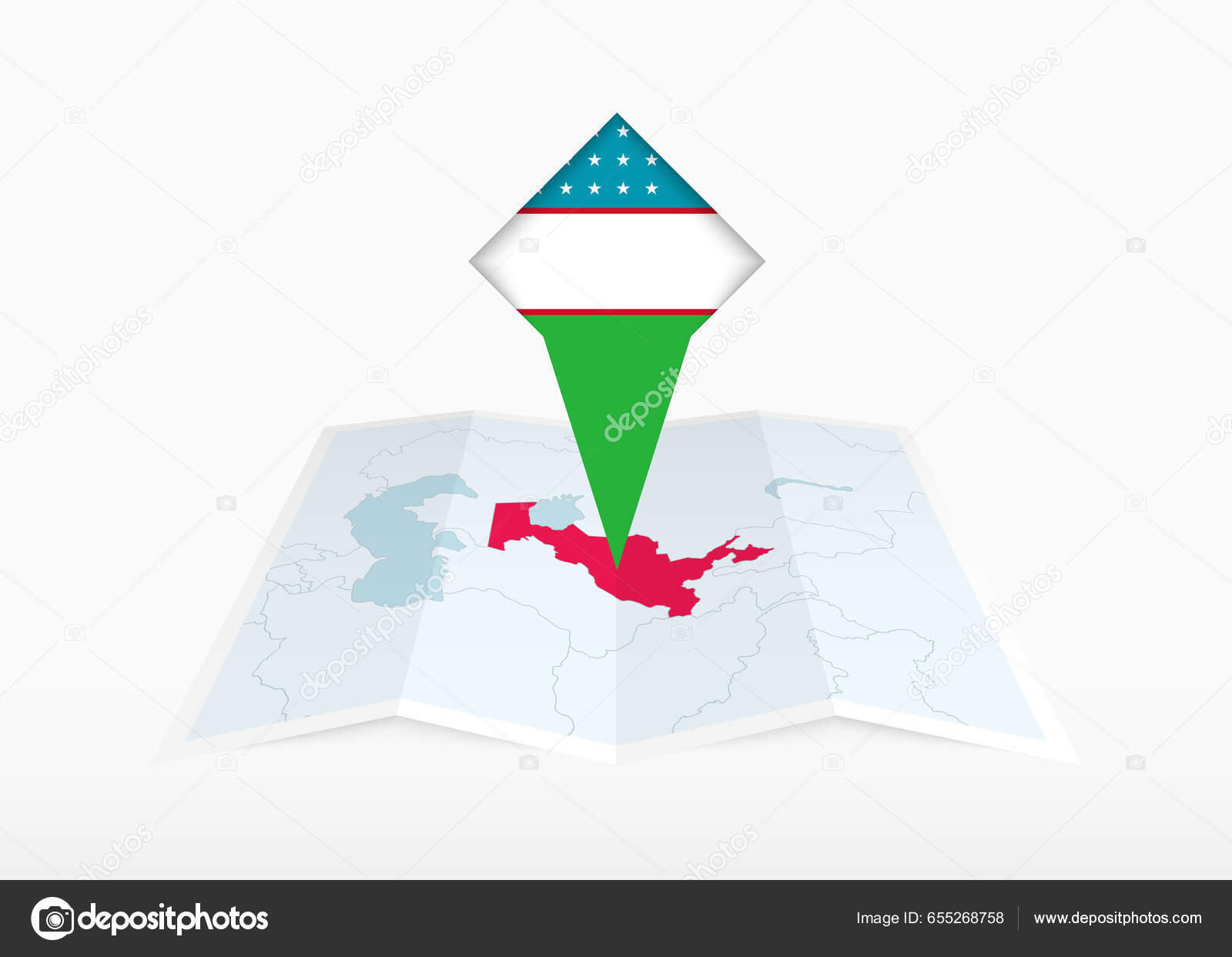 Uzbekistan Depicted Folded Paper Map Pinned Location Marker Flag ...