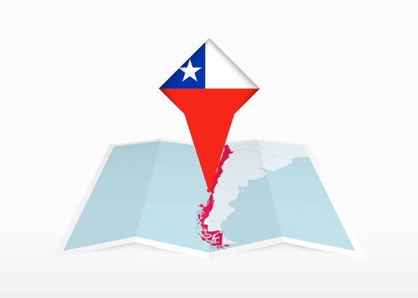 Chile Representa Mapa Papel Doblado Marcador Ubicación Con Bandera Chile — Vector de stock