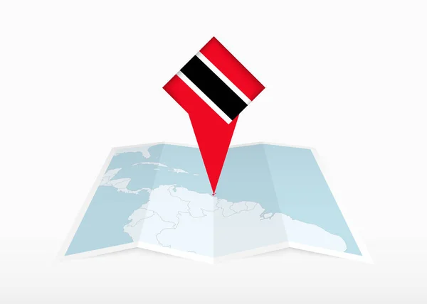 Trinidad Und Tobago Wird Auf Einer Gefalteten Papierkarte Dargestellt Und — Stockvektor