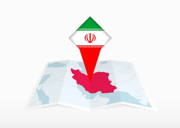 Irán Representa Mapa Papel Doblado Marcador Ubicación Con Bandera Irán — Vector de stock