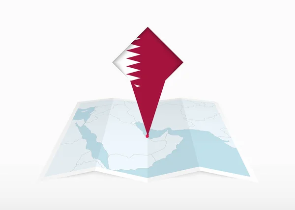 Qatar Representa Mapa Papel Plegado Marcador Ubicación Con Bandera Qatar — Archivo Imágenes Vectoriales