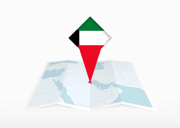 Kuwait Ist Auf Einer Gefalteten Landkarte Aus Papier Dargestellt Und — Stockvektor