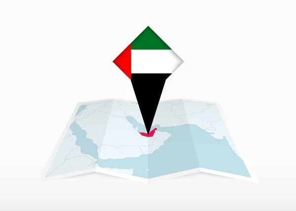 Emirados Árabes Unidos Representado Mapa Papel Dobrado Marcador Localização Com — Vetor de Stock