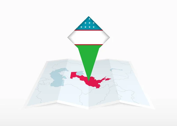 Ouzbékistan Est Représenté Sur Une Carte Papier Plié Épinglé Marqueur — Image vectorielle