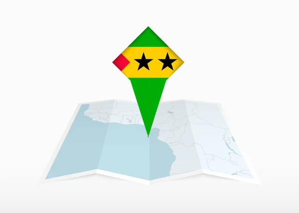 Santo Tomé Príncipe Representa Mapa Papel Doblado Marcador Ubicación Fijado — Vector de stock