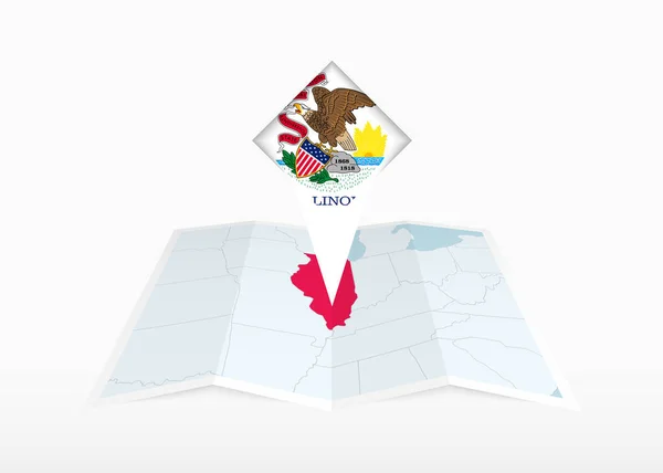 일리노이주는 지도에 묘사되어 있으며 일리노이주 국기와 — 스톡 벡터