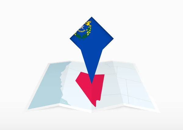 Nevada Van Ábrázolva Egy Hajtogatott Papír Térkép Tűzött Helyzetjelző Zászlóval — Stock Vector