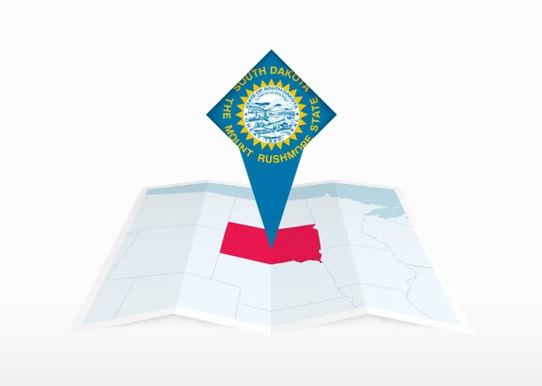Dakota Del Sur Representa Mapa Papel Doblado Marcador Ubicación Con — Vector de stock