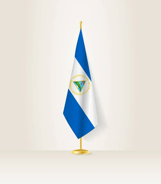 Nikaragujská Vlajka Vlajkovém Stojanu — Stockový vektor
