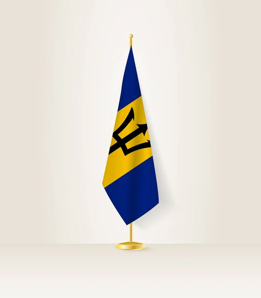 巴巴多斯国旗挂在旗台上 — 图库矢量图片