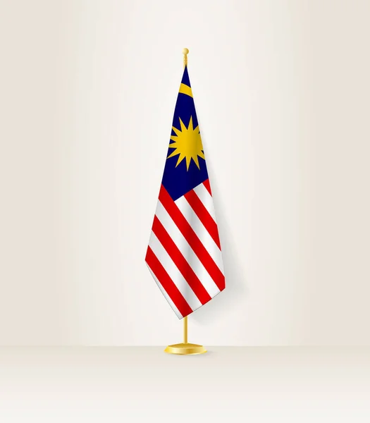 Maleisië Vlag Een Vlaggenstandaard — Stockvector
