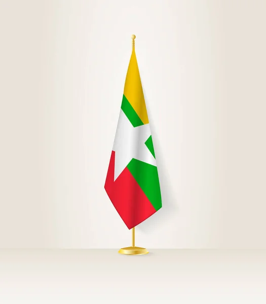 Myanmar Vlag Een Vlaggenstandaard — Stockvector