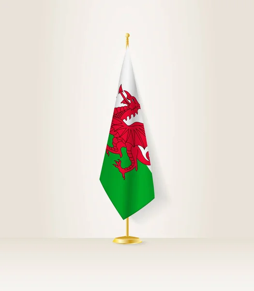 Wales Zászló Egy Zászlóállványon — Stock Vector