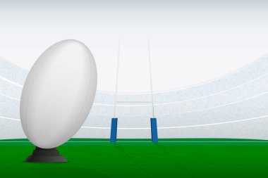 Stadyumdaki ragbi topu ve rugby kale direkleri yerleştirildi. Penaltı atışı için hazırlık.