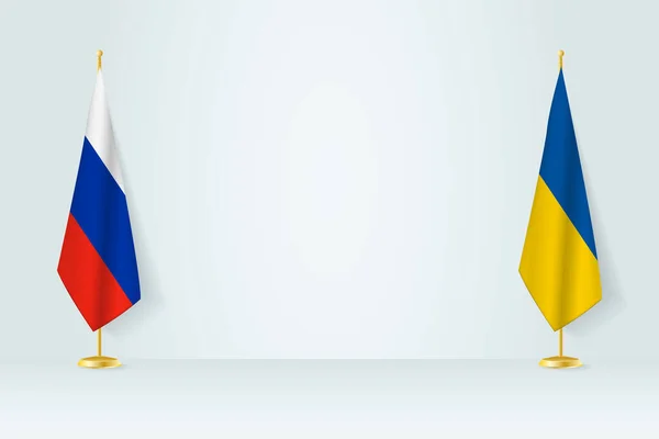 Russia Ukraine Flag Indoor Flagpole Meeting Concept Ukraine Russia — Stock Vector