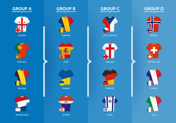 Camisas Fútbol Pelota Fútbol Con Bandera Sub Competición Europea Fútbol — Vector de stock
