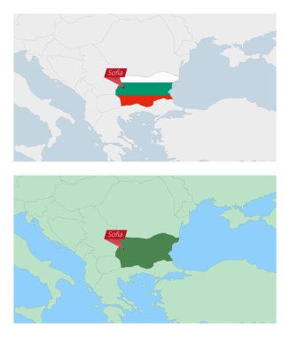 Ülke sermayesi broşlu Bulgaristan haritası. Komşu ülkelerle iki tip Bulgaristan haritası.