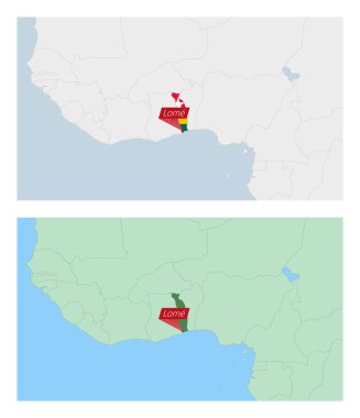 Togo haritası ülke sermayesi broşlu. Komşu ülkelerle iki tip Togo haritası.