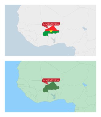 Burkina Faso haritası ülke başkentinin lobutu. Komşu ülkelerle iki tip Burkina Faso haritası.
