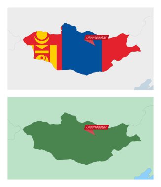 Moğolistan haritası ülke başkentinde. Komşu ülkelerle iki tip Moğolistan haritası.