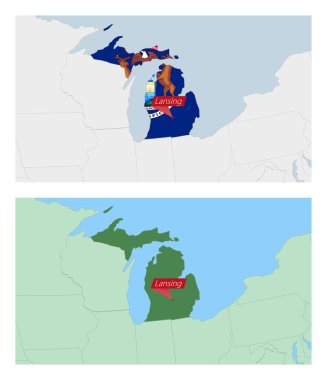 Michigan haritası ülke başkentinin lobutu. Komşu ülkelerle iki tip Michigan haritası.