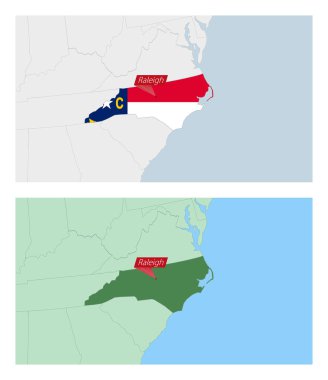 Kuzey Carolina haritası ülke başkentinin lobutu. Komşu ülkelerle iki tip Kuzey Carolina haritası.