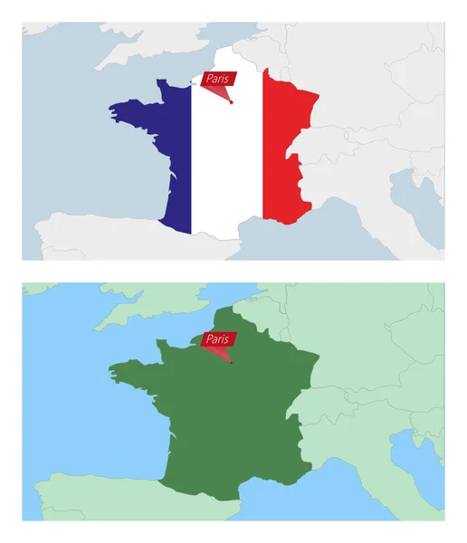 Карта Франции Значком Столицы Страны Карта Франции Двух Типов Соседними — стоковый вектор