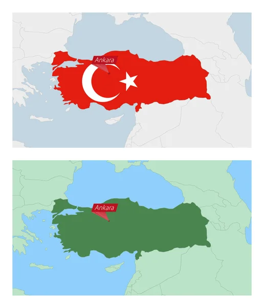 Ülke Sermayesi Broşlu Türkiye Haritası Komşu Ülkelerle Iki Tip Türkiye — Stok Vektör