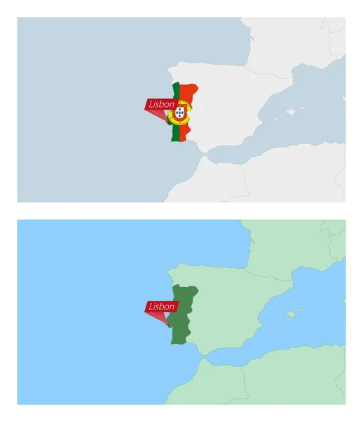 Portugal Karta Med Stift Landets Huvudstad Två Typer Portugals Karta — Stock vektor