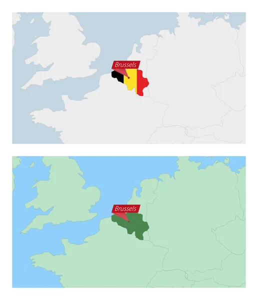 Bélgica Mapa Con Pin Capital Del País Dos Tipos Mapa — Vector de stock