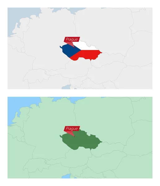 Cseh Köztársaság Térkép Tűvel Ország Fővárosában Cseh Köztársaság Térképének Két — Stock Vector