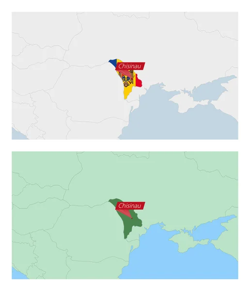 Карта Молдови Піком Столиці Країни Два Види Мапи Молдови Сусідніми — стоковий вектор