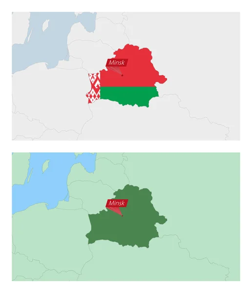 Mapa Bielorrússia Com Pino Capital País Dois Tipos Mapa Bielorrússia — Vetor de Stock