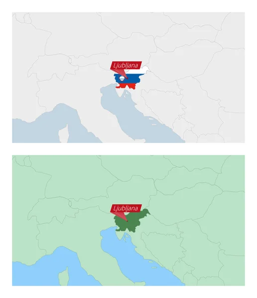 Карта Словении Значком Столицы Страны Два Типа Карты Словении Соседними — стоковый вектор