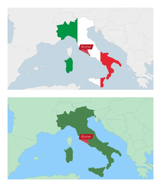Italien Karta Med Stift Landets Huvudstad Två Typer Italien Karta — Stock vektor