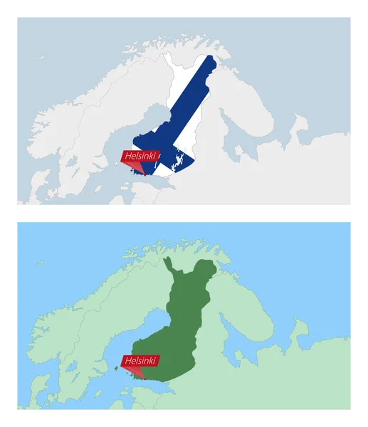 Finnország Térkép Tűvel Ország Fővárosa Kétféle Finn Térkép Szomszédos Országokkal — Stock Vector