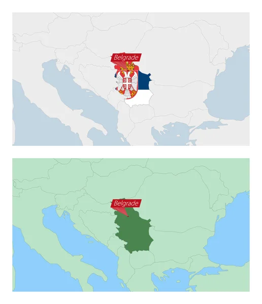 Serbia Mapa Con Pin Capital Del País Dos Tipos Mapa — Vector de stock