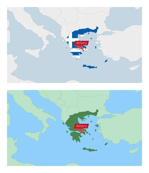 Ülke Sermayesi Broşlu Yunanistan Haritası Komşu Ülkelerle Iki Tip Yunanistan — Stok Vektör