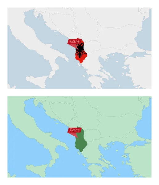 Карта Албании Значком Столицы Страны Два Типа Карт Албании Соседними — стоковый вектор