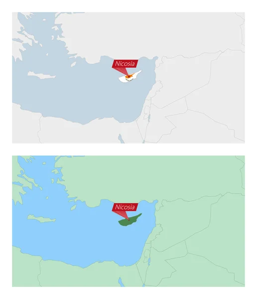 Mapa Cypru Sworzniem Stolicy Kraju Dwa Rodzaje Map Cypru Sąsiednimi — Wektor stockowy