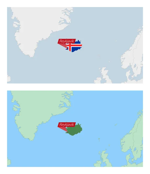 アイスランドの地図首都のピンで 近隣諸国との2種類のアイスランド地図 — ストックベクタ