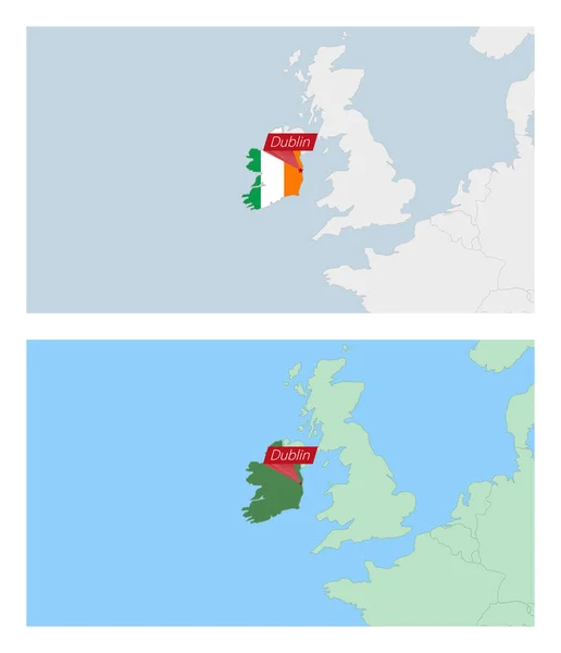 Irlanda Mapa Com Pino Capital País Dois Tipos Mapa Irlanda — Vetor de Stock