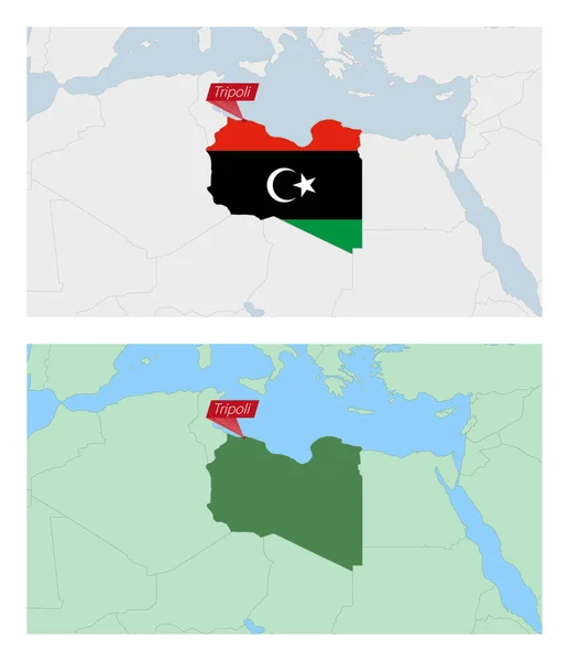 Libyen Karta Med Stift Landets Huvudstad Två Typer Libyen Karta — Stock vektor