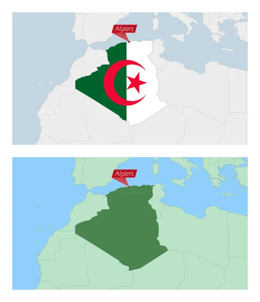 Argelia Mapa Con Pin Capital Del País Dos Tipos Mapa — Archivo Imágenes Vectoriales